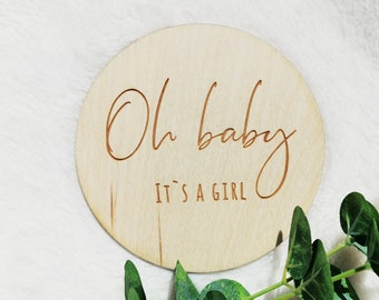 Pregnancy announcement Oh baby it's a girl wooden sign, Baby gender reveal wooden milestone card, Birth announcement pregnancy card, NP8