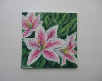Gift for Gardener Tiger Lily Ready to Display No framing necessary Small Original Watercolor painting on Baltic Birch Fine Art