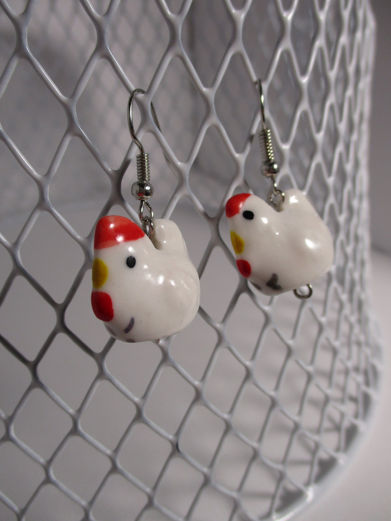 Chicken Earrings Animal Chickens Dangly Earrings Etsy