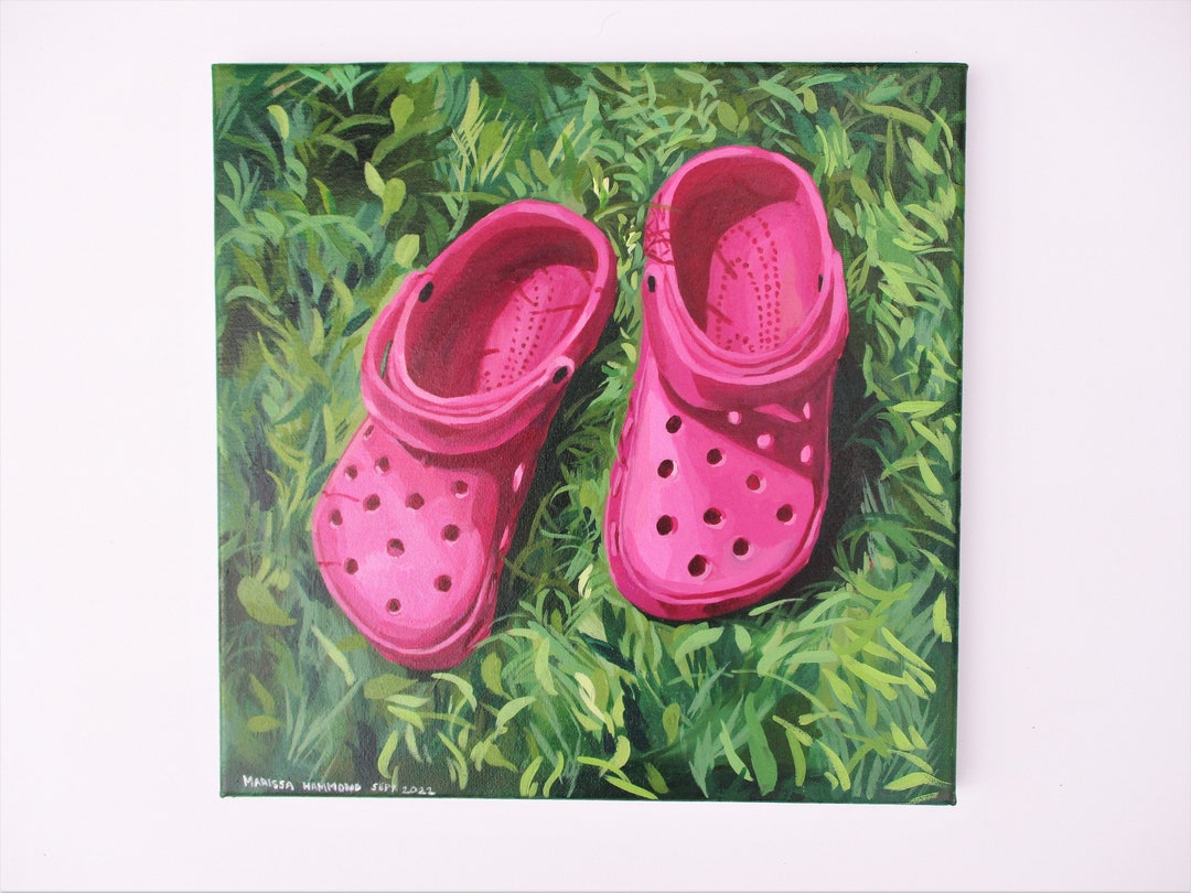 Hot Pink Crocs Acrylic Painting, Art, Wall Art, Canvas Art Etsy