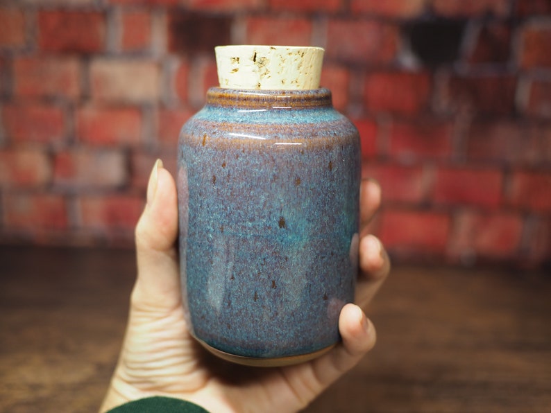 Small Blue Spice Jar Small Ceramic Jar Spice Jar Cork Jar Handmade Ceramic Jar image 1