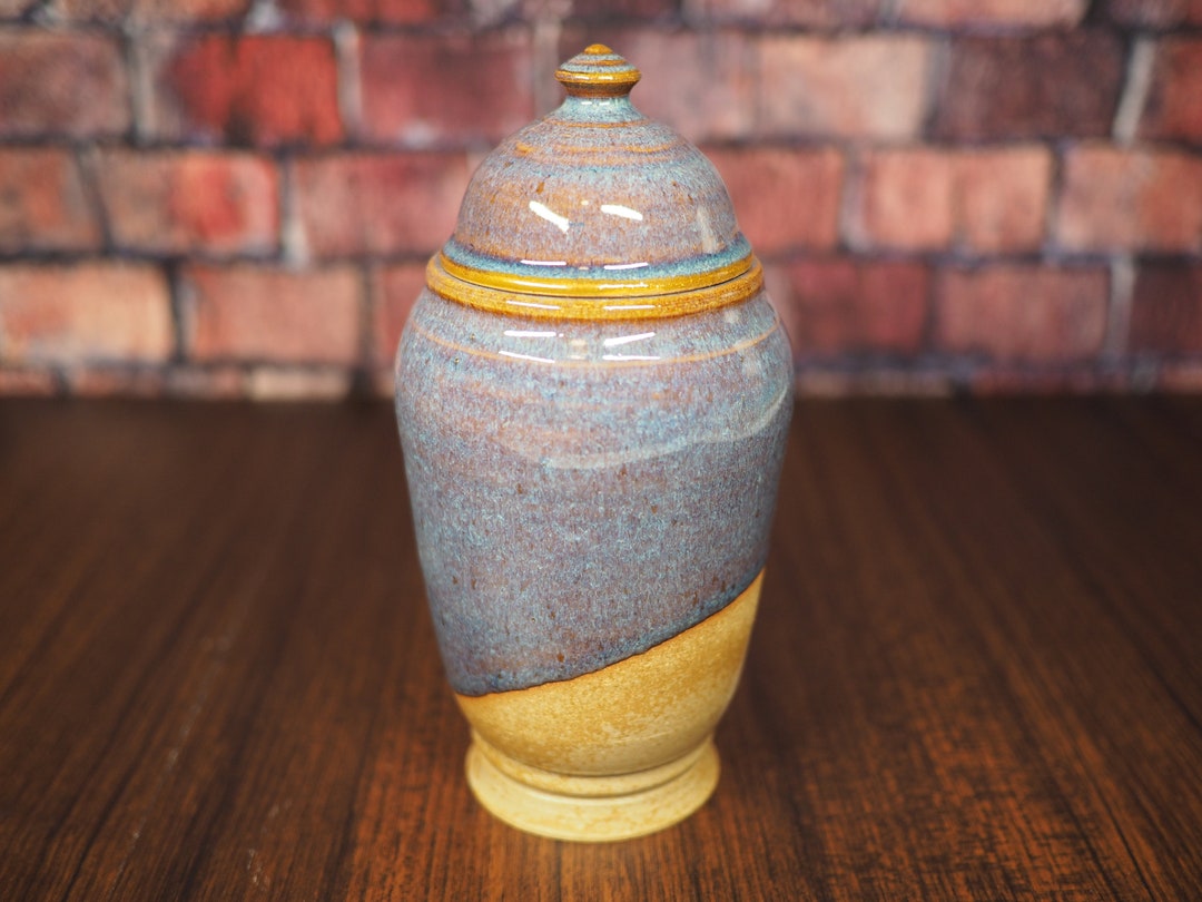 Small Blue Ceramic Urn Memorial Urn Pet Urn Keepsake Urn Etsy