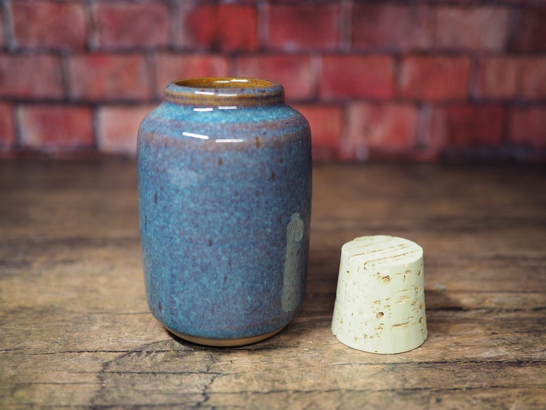 Small Blue Spice Jar Small Ceramic Jar Spice Jar Cork Jar Handmade Ceramic Jar image 3
