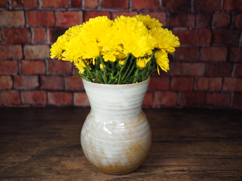 Rustic Brown and White Flower Vase Ceramic Vase Ceramic Bottle Handmade Pottery 画像 2