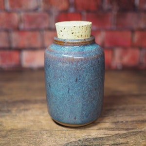 Small Blue Spice Jar Small Ceramic Jar Spice Jar Cork Jar Handmade Ceramic Jar image 2