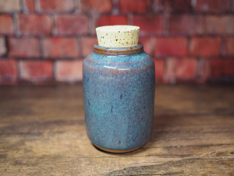 Small Blue Spice Jar Small Ceramic Jar Spice Jar Cork Jar Handmade Ceramic Jar image 2