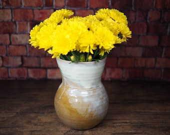 Rustic Brown and White Flower Vase | Ceramic Vase | Ceramic Bottle | Handmade Pottery