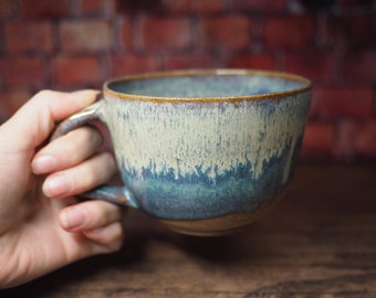 Soup Mug | Blue Drip Mug | Stoneware | Handmade Ceramic Mug | Gift | Pottery | Ready to Ship