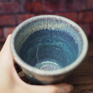 Cafe Tumbler Blue Drip Tumbler 10oz Stoneware Tumbler Handmade Pottery Juice Cup Rustic Beer Glass Ready to Ship image 3