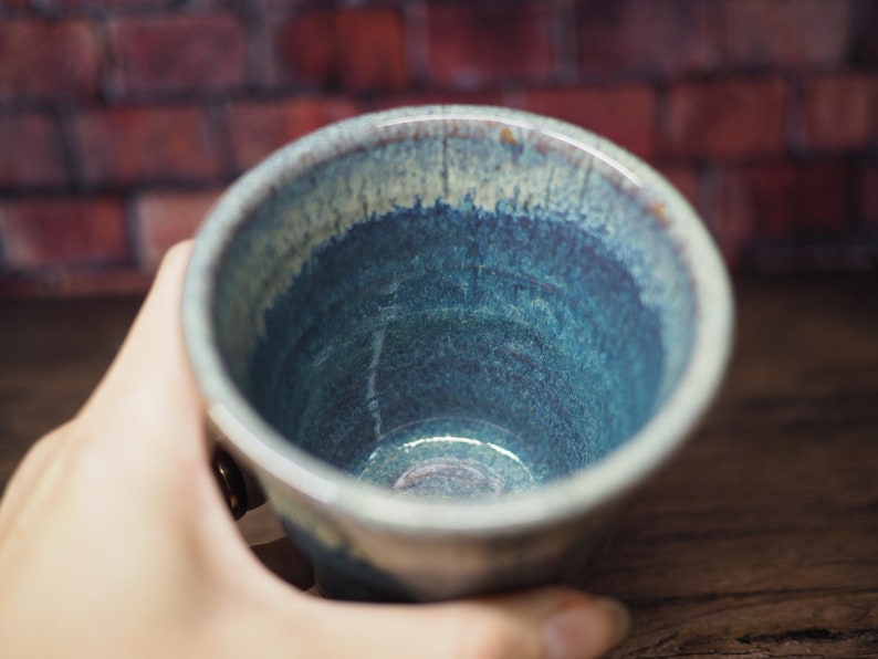 Cafe Tumbler Blue Drip Tumbler 10oz Stoneware Tumbler Handmade Pottery Juice Cup Rustic Beer Glass Ready to Ship image 3