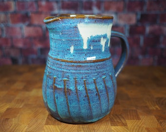 Blue Drip Pitcher | Handmade Pottery | Stoneware Pitcher | Drink Carafe | Beverage Buffet | Ready to Ship