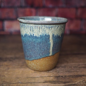 Cafe Tumbler Blue Drip Tumbler 10oz Stoneware Tumbler Handmade Pottery Juice Cup Rustic Beer Glass Ready to Ship image 1