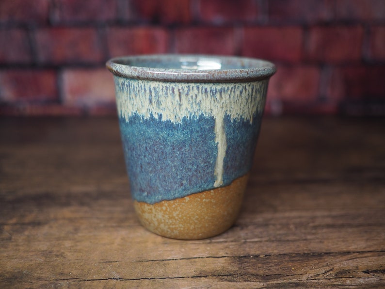 Cafe Tumbler Blue Drip Tumbler 10oz Stoneware Tumbler Handmade Pottery Juice Cup Rustic Beer Glass Ready to Ship image 1