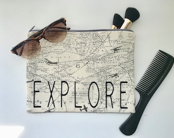 Zipper Pouch/Makeup bag/travel cosmetic case - LARGE Size Explore