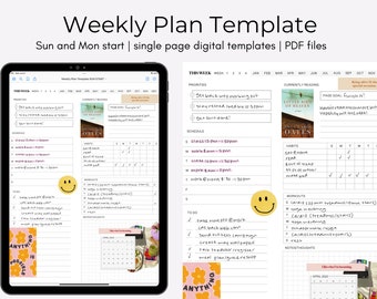 Weekly Plan Template, Digital Template, PDF Template, GoodNotes