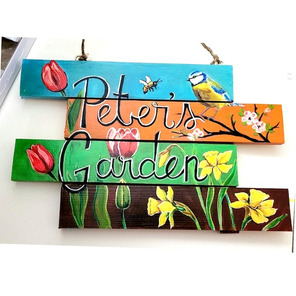 Letrero de jardín personalizado pintado a mano – Placa colgante personalizada