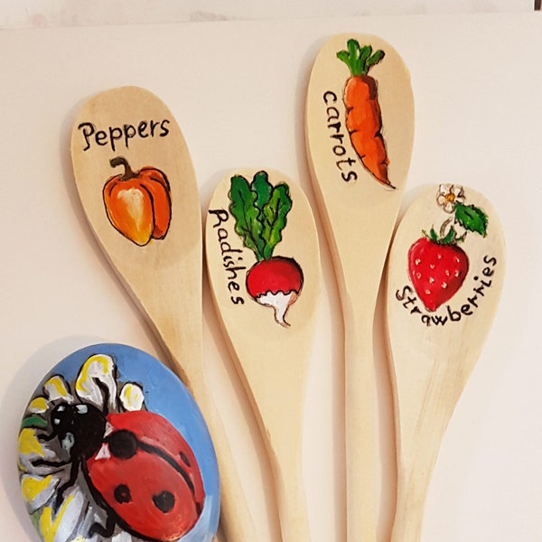 Vegetable patch markers,wooden spoon tags garden  hand painted in acrylic