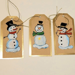 Regali di Natale Tag Originali Dipinti a Mano di 3,4 o5/ Tag di Natale Fatti a mano/Cartoline di Natale/Carta Kraft marrone/Pupazzi di neve, uccelli