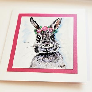 Easter bunny cards hand painted original hand made card. Easter card. garden watercolour.bunny cute