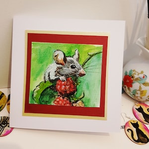 Cartão de felicitações "Rato" Cartões de primavera, pintados à mão, originais e artesanais. Cartões de felicitações personalizados em aquarela.