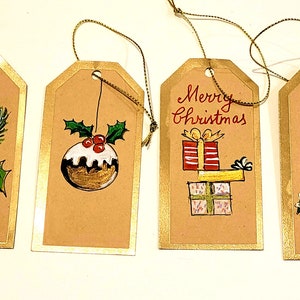 Weihnachtsgeschenkanhänger Original Handgemaltes 3,4er oder 5er Set/ Weihnachtsanhänger Handarbeit/Weihnachtskarten/Braunes Kraftpapier/Schneemänner, Vögel