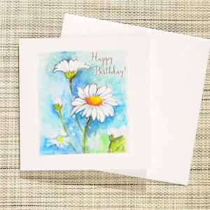 Grußkarte Happy birthday card Daisy Blume für jedes Alter - Handgemachte Geburtstagskarte Original Handgemalter Druck