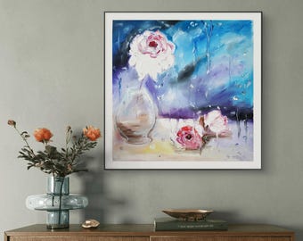 Floral blue- collection original oil on canvases home decor abstract art painting