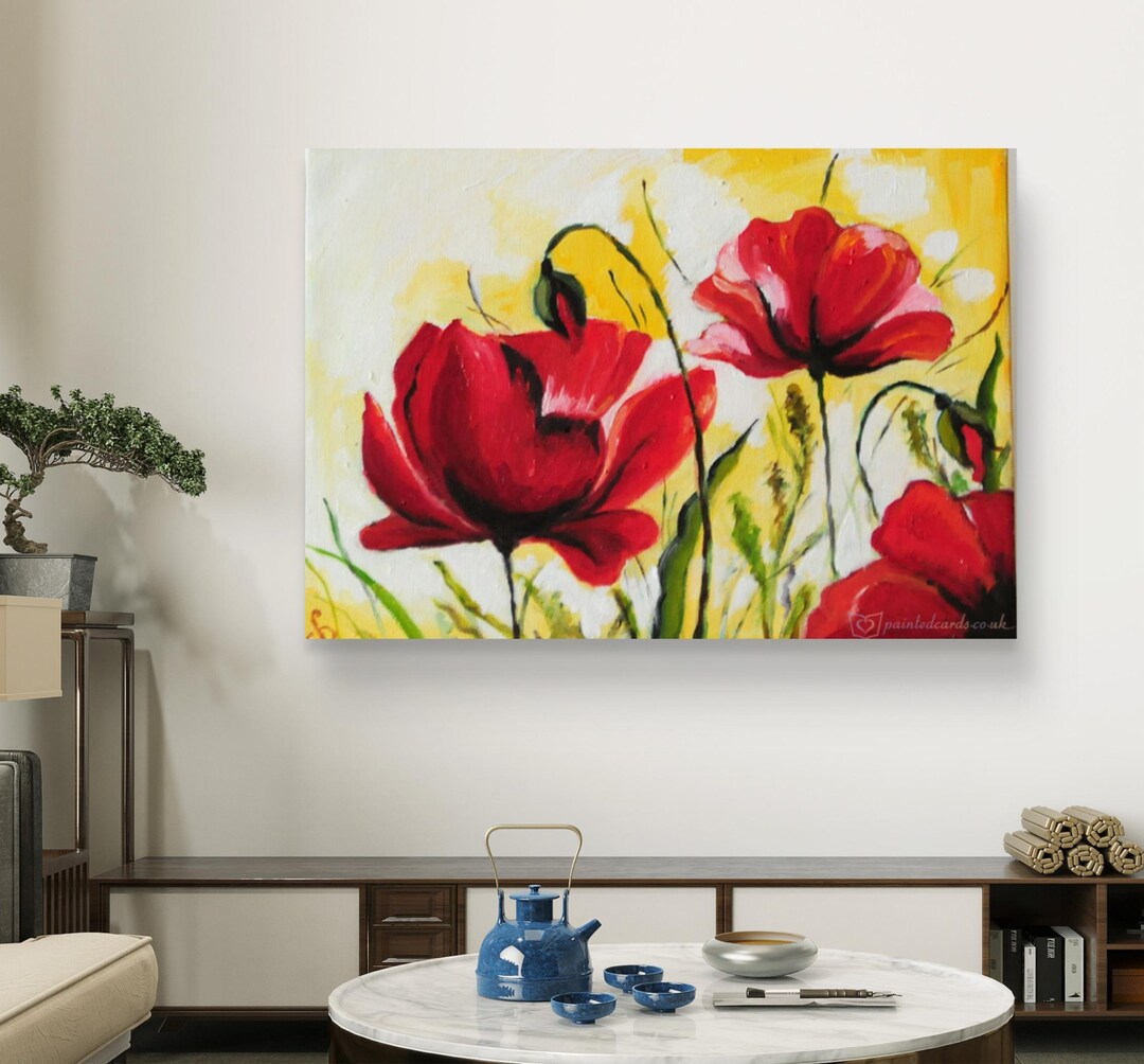 Red Poppies Original Oil Painting, Floral Art (25/30cm) - Etsy