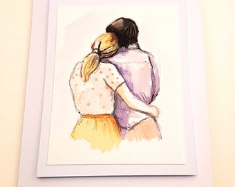 Valentines Day Card, personalised watercolour Happy Valentine's day card couple  Valentine Card  Husband Wife, , Love you Card