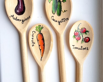 Hand Painted Wooden Vegetable Garden Markers, Set of 4