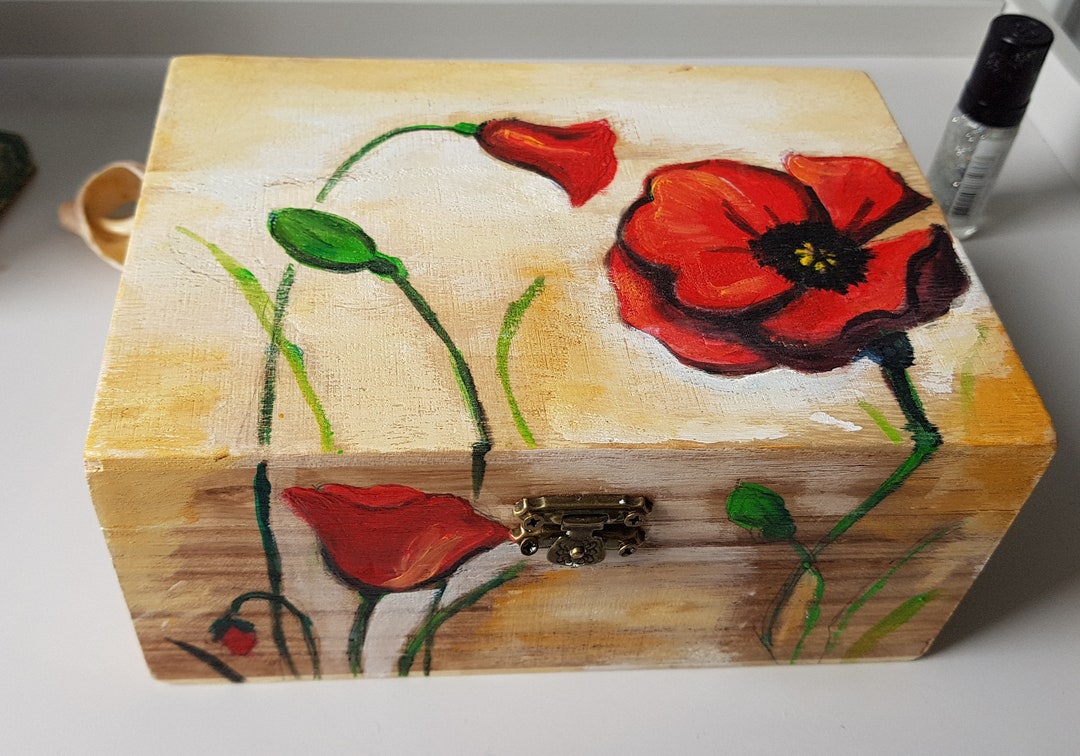 Hand Painted Wooden Jewellery/jewelry Box With a Poppies Design. Etsy