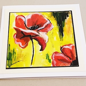 Handgemalte Grußkarten Aquarelle Originaldruck Pfingstrose Blume oder Mohnblumen rote Blumen