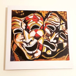 Tarjeta de felicitación Teatro de arte dramático personalizado, tarjetas de aniversario personalizadas pintadas a mano regalo perfecto único