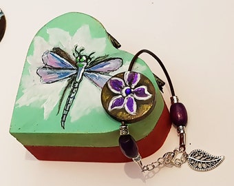 Hand painted wooden jewellery box dragon fly