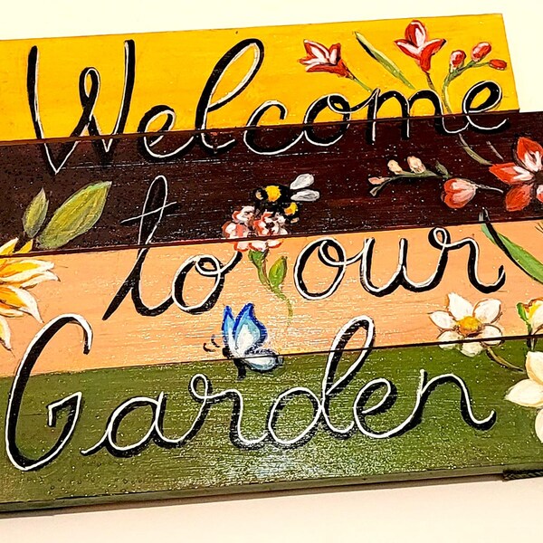 Panneau de jardin personnalisé peint à la main - Tout message Plaque suspendue - Plaque suspendue de jardin