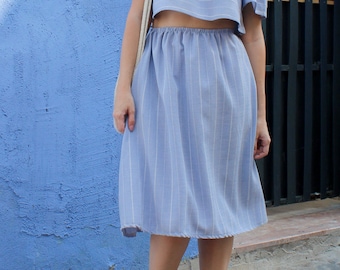 Women Skirt, Linen Midi Skirt, Light Blue Skirt, Linen Clothing, Summer Skirt, Striped Skirt, High Waist Skirt, A Line Skirt, Casual Skirt