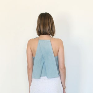 Women Top, Summer Top, Denim Top, Sleeveless Top, Extravagant Top, Denim Tank, Beach Top, Light Blue Top, Designer Top, Geometric Top image 1