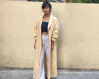 Linen Robe, Women Robe, Linen Dress Robe, Kimono Robe, Linen Clothing, Long Robe, Puff Sleeve Robe, Maxi Robe, Yellow Sand Robe, Wrap Robe