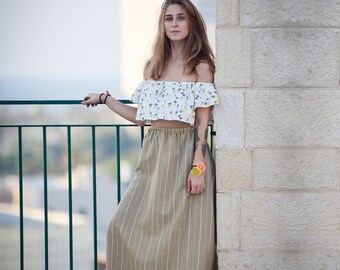 Striped Skirt, Women Skirt, Summer Skirt, Linen Skirt, Boho Maxi Skirt, Linen Clothing, Long Linen Skirt, Ladies Skirt, Stay Home Skirt