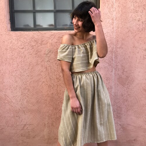 Two Piece Set, Linen Outfit, Women Suit, Summer Outfit, Linen Clothing, Linen Set, Summer Suit, Linen Crop Top, Linen Skirt, Sun Outfit