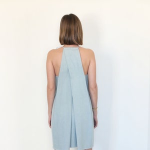 Denim Dress, Summer Dress, Bridesmaid Dress, Minimal Dress, Origami Dress, Short Dress, Mini Dress, Light Blue Dress, Sleeveless Dress