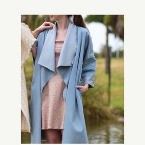 Denim Coat, Kimono Coat, Japanese Clothing, Light Blue Coat, Boho Kimono, Japanese Kimono Coat, Denim Clothing, Long Coat, Maxi Coat image 1