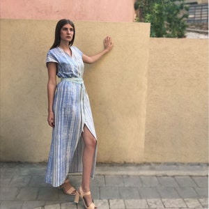 Dress For Women, Wrap Dress, Striped Dress, Summer Maxi Dress, Printed Dress, Boho Dress, Light Blue Dress, Cotton Dress, Beach Dress