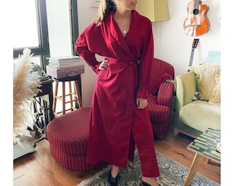 Red Wrap Dress, Red Maxi Dress, Kimono Dress, Japanese Clothing, Lounge Wear, Long Sleeve Dress, Women Robe Dress, Staying Home Dress