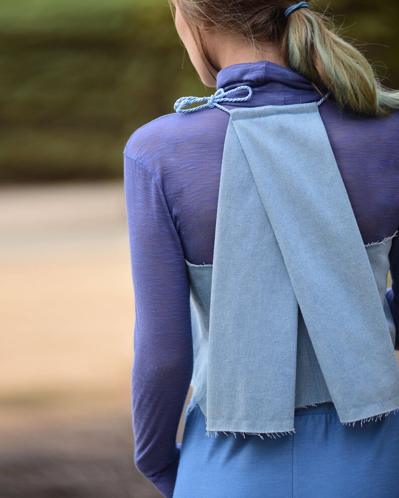 Women Top, Summer Top, Denim Top, Sleeveless Top, Extravagant Top, Denim Tank, Beach Top, Light Blue Top, Designer Top, Geometric Top image 5