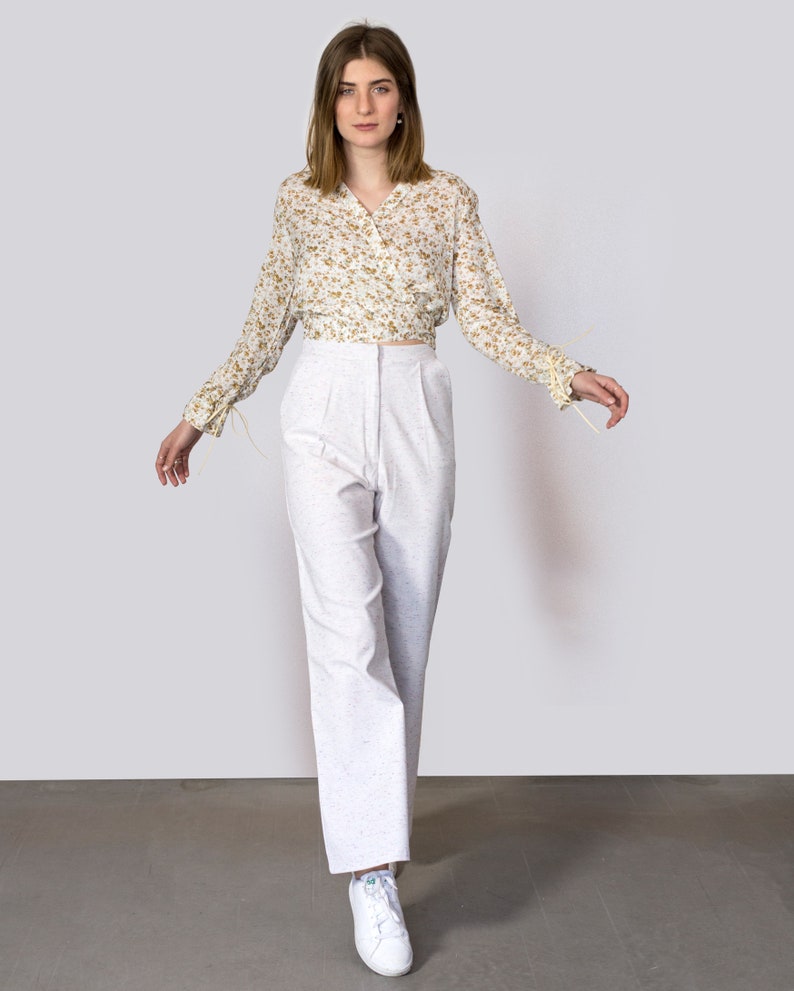 white linen high waisted pants