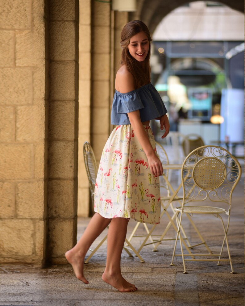 Wide Waistband Tulle Ruffled Skirt A-Line Dress Flamingo