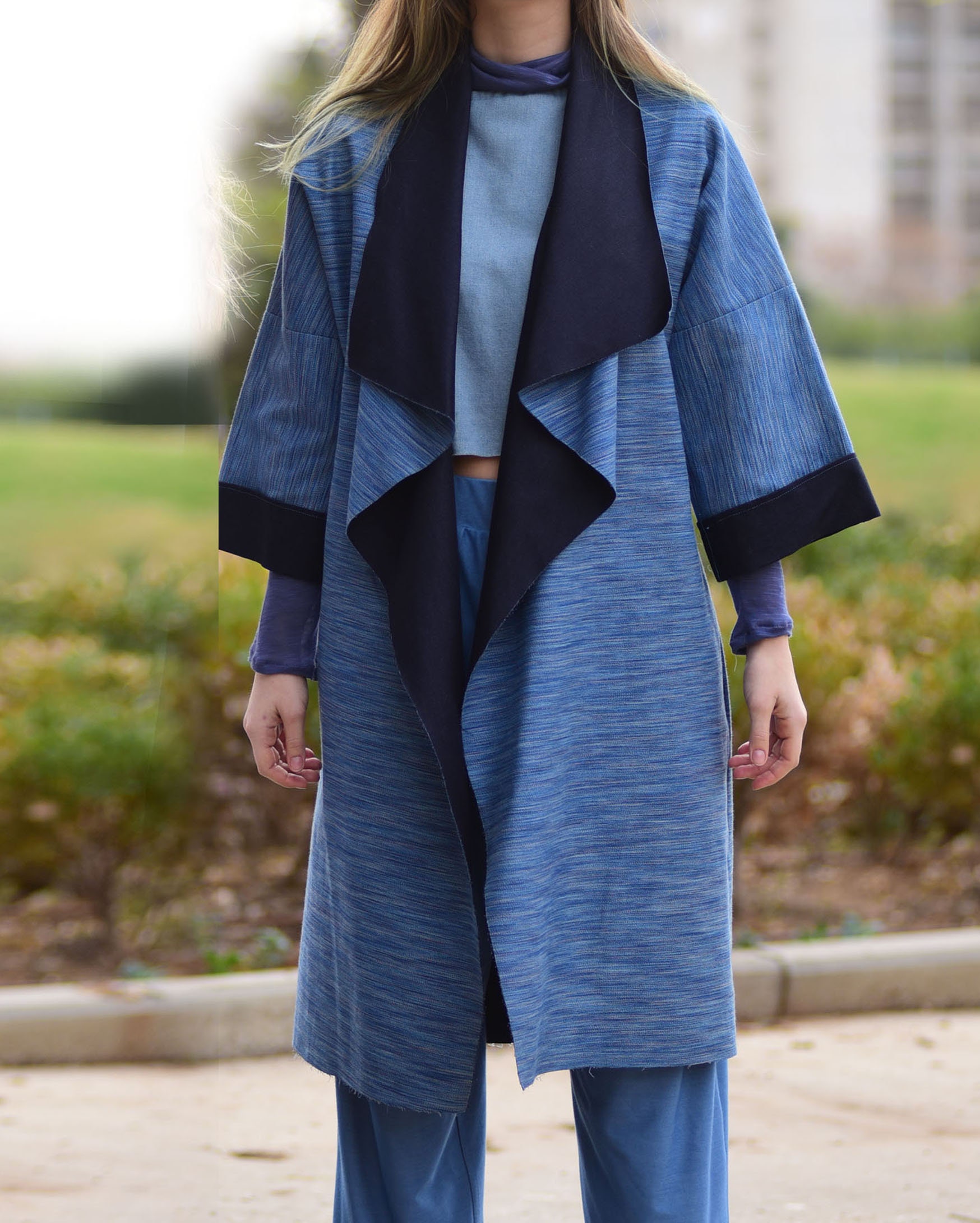 Blue Evening Jacquard Kimono Boho Fall Kimono Top Women - Etsy