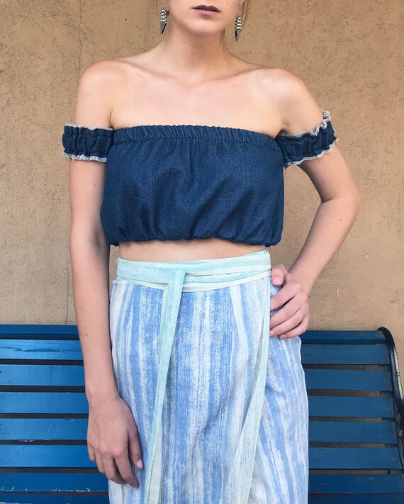 denim off shoulder crop top