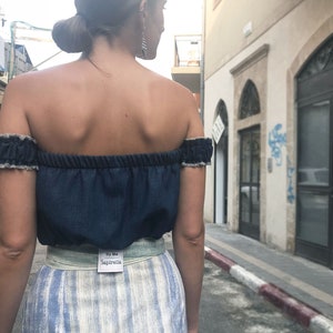 Off Shoulder Crop Top, Pineapple Print Crop Top, Summer White Crop Top, Boho Cotton Crop Top Indigo Denim